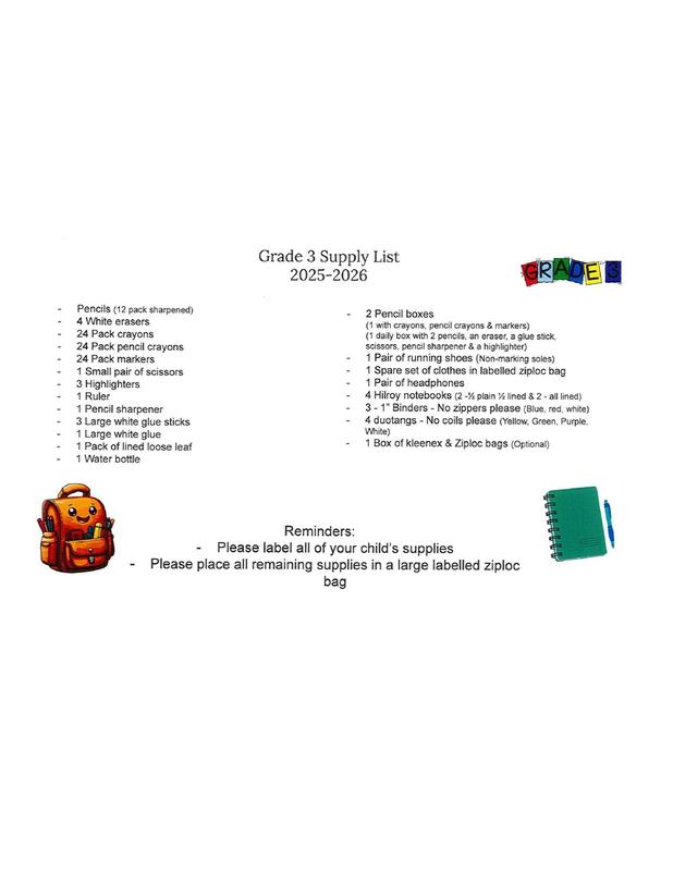Grade 3 Supply List