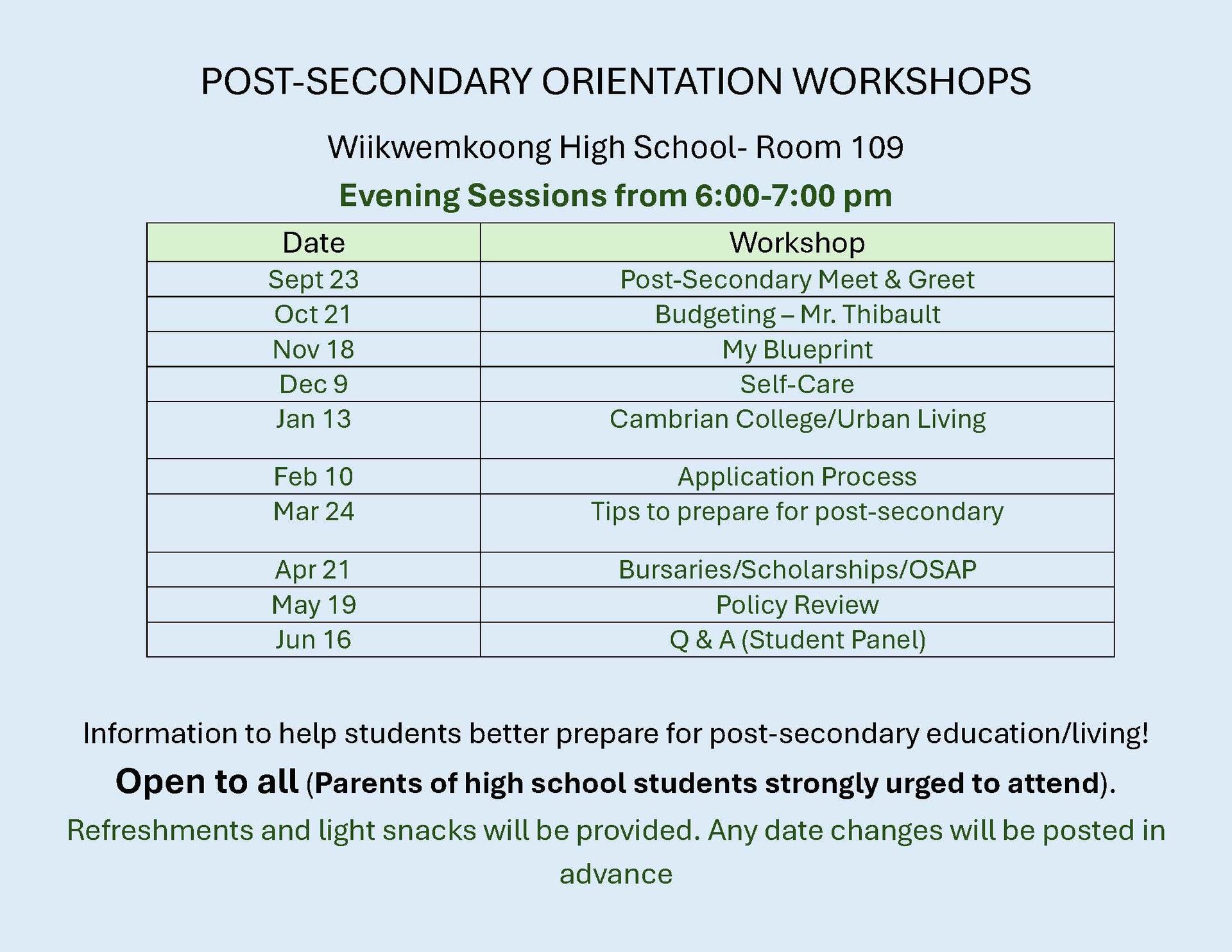 Evening Orientation Sessions 2025-2026