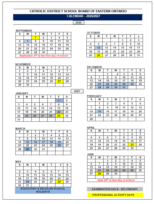 2026-2027 School Year Calendar has been Approved Featured Photo
