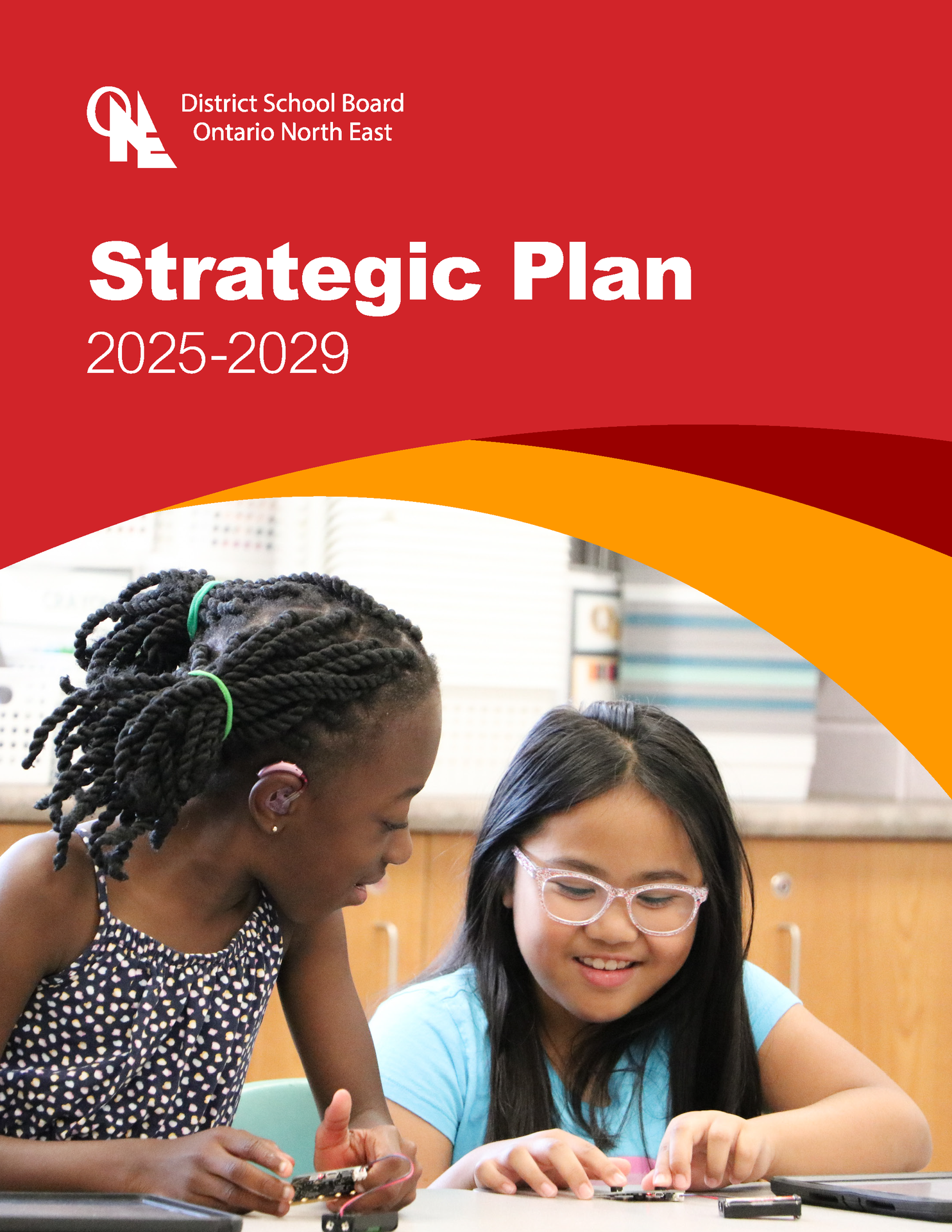 Cover page of the Strategic Plan.  Image of two students working together.  Text reads Strategic Plan 2025-2029