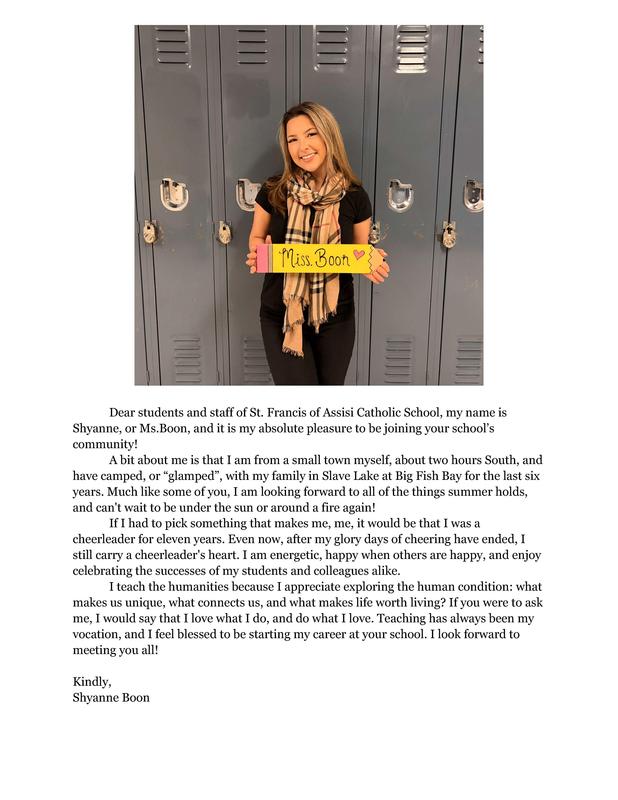 Please welcome Ms. Boon to our St. Francis community for the 2026.2027 school year! Featured Photo