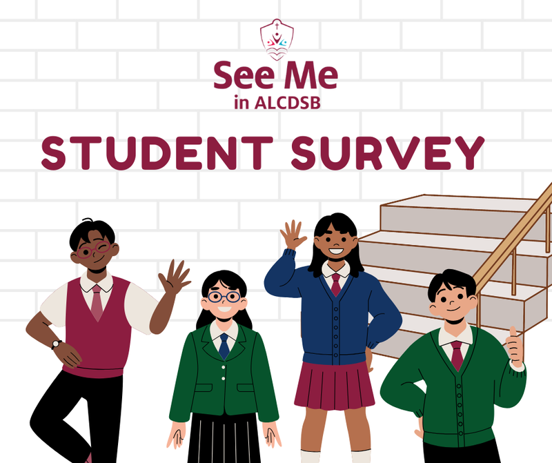 Cartoon images of four students with text on screen that says 