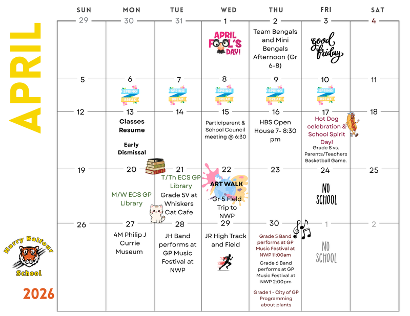 April 2026 HBS Calendar