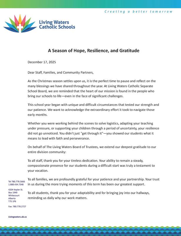 Christmas 2025 Message From The Board of Trustees Featured Photo