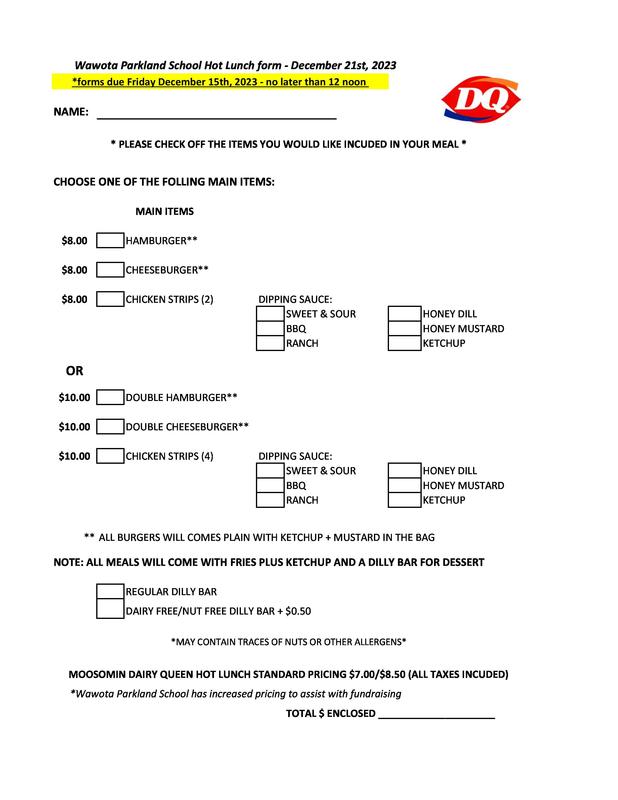 DQ lunch form
