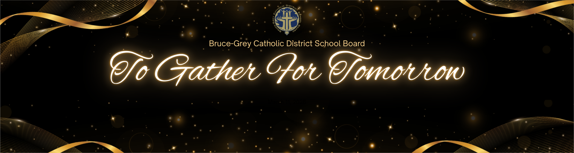 banner with text that reads To Gather for Tomorrow with 3 icons: a firefly, a sunset, and a seedling.