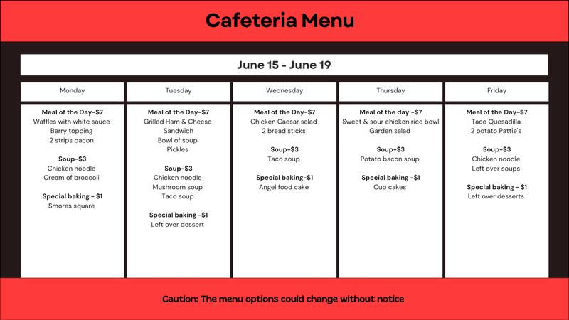 cafeteria menu
