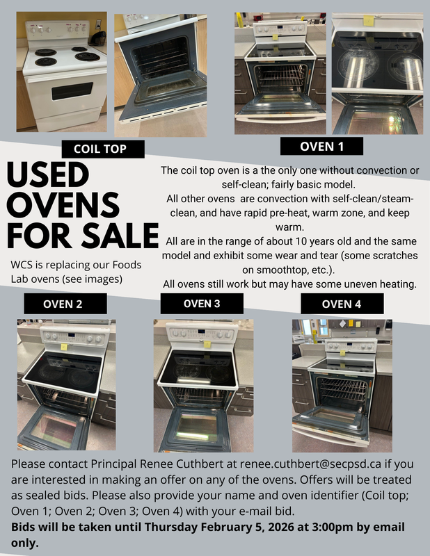 There are four pictures of the ovens for sale along the top, and three more along the bottom. Each oven has a label. Information on their condition is noted in the middle right of the page. Bidding information is along the bottom.