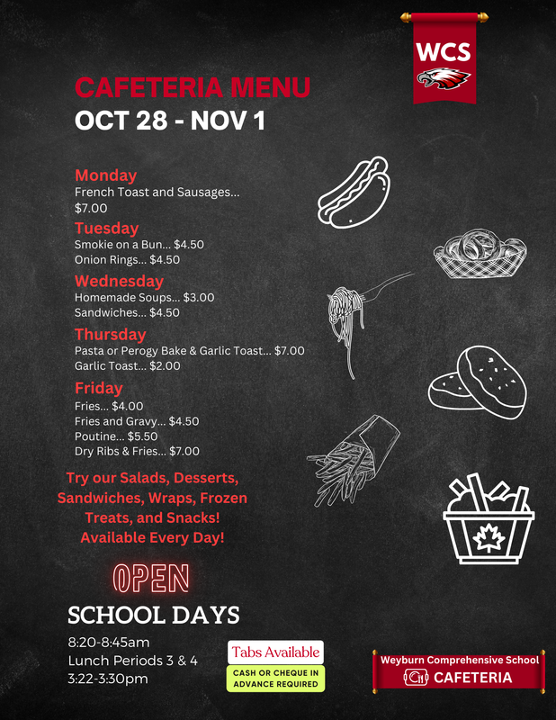 WCS Cafeteria Menu: Oct 28-Nov 1