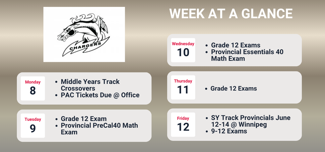 Week at a Glance, check calendar for details