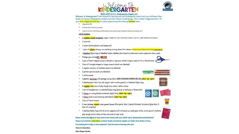 Kindergarten Supply List 2026/27