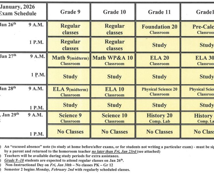 January Exam Schedule