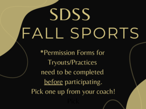 black and gold background text information fall sports
