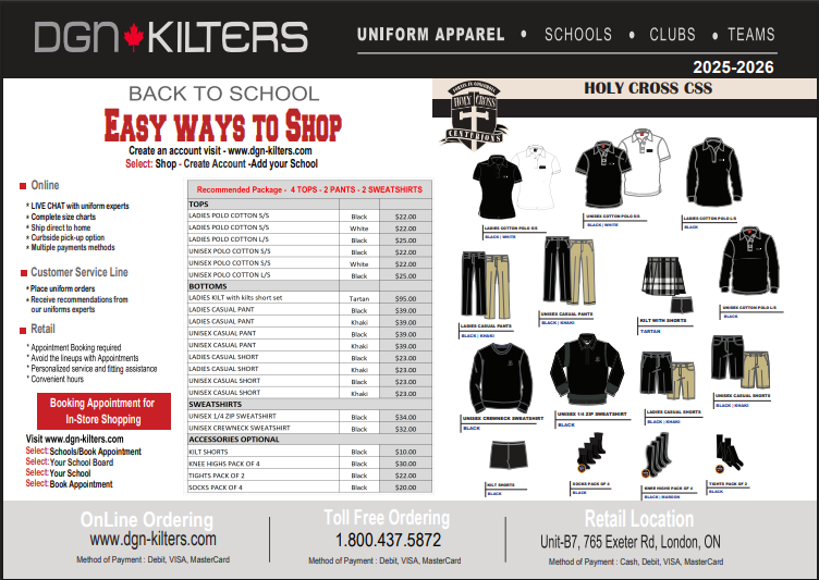 DGN Kilters Uniform Pricing 2025-2026