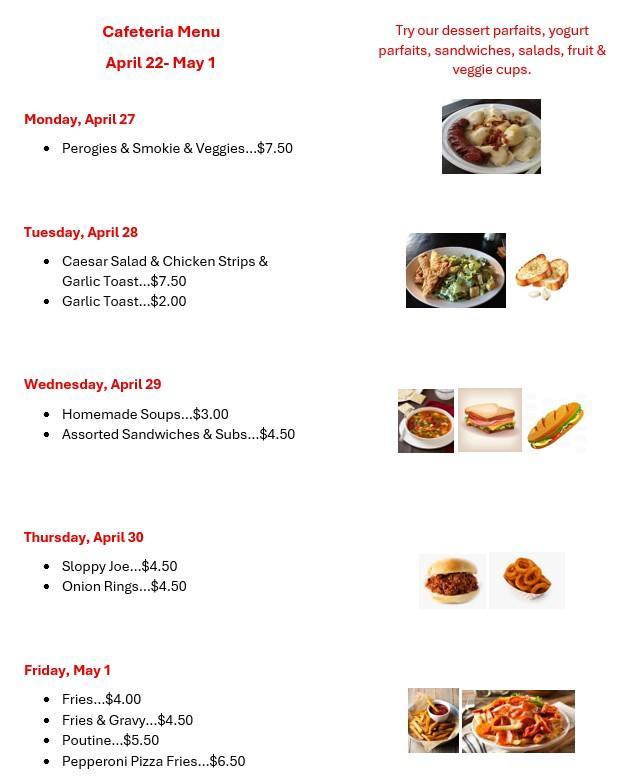 WCS Cafeteria Menu April 27- May 1 Featured Photo