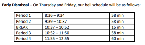 Early Dismissal - Thursday Oct 16 and Friday Oct 17